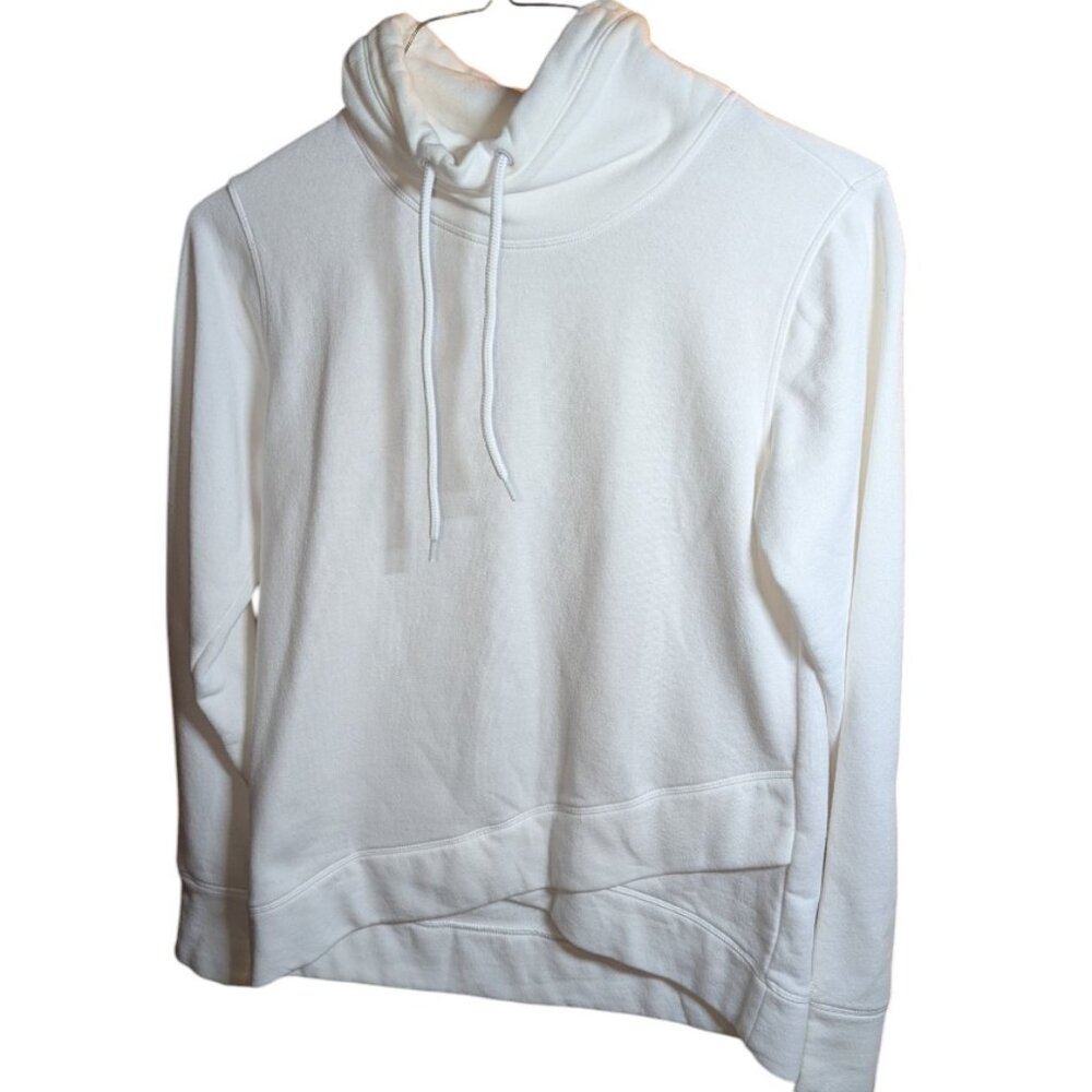 DSG Sweatshirt White Pullover High Collar Women's S Cross Hem Cotton Blend